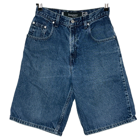 Vintage Levis Silvertab Shorts Boys 26 Blue Baggy Denim Jorts Grunge Skater - Picture 1 of 8